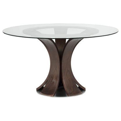 Naser 48-inch Round Glass Top Dining Table Dark Walnut