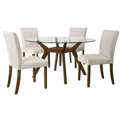 Paxton 5-Piece Round Glass Top Dining Set with Beige Parsons Chairs