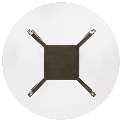 Paxton 5-Piece Round Glass Top Dining Set with Beige Parsons Chairs