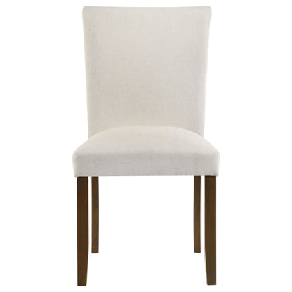 Paxton 5-Piece Round Glass Top Dining Set with Beige Parsons Chairs