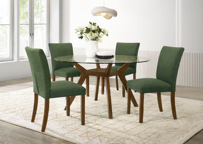 Paxton 5-Piece Round Glass Top Dining Set with Green Parsons Chairs