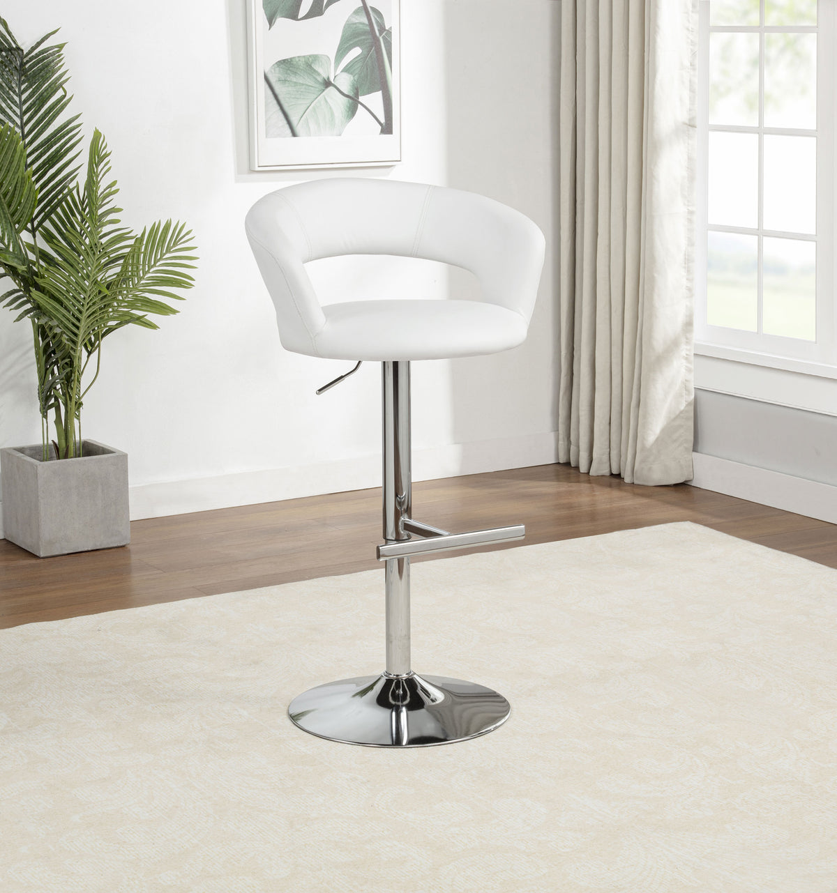 Travia Adjustable Faux Leather Swivel Bar Stool White and Chrome
