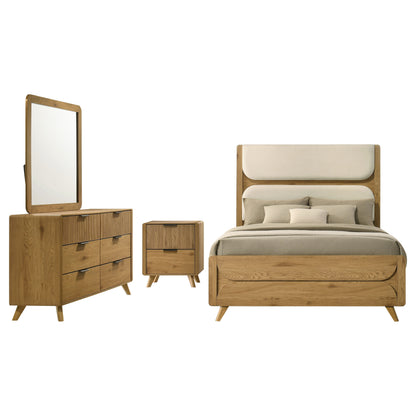 Bennett Full Cream Upholstered 4-Piece Mid-Century Bedroom Set Light Oak