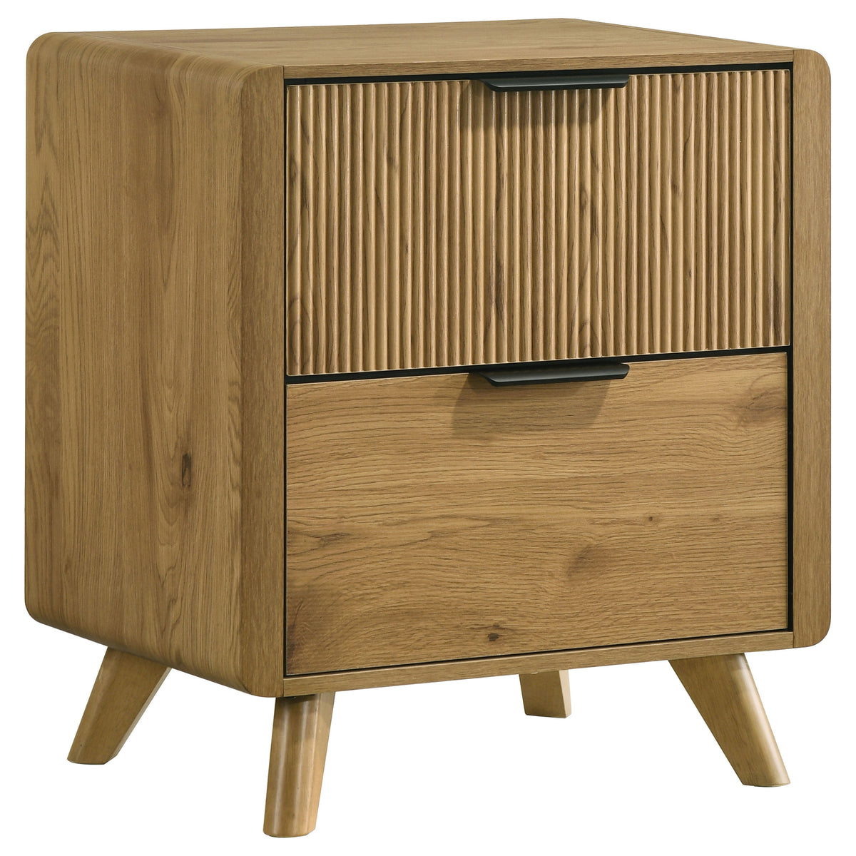 Bennett Full Cream Upholstered 4-Piece Mid-Century Bedroom Set Light Oak
