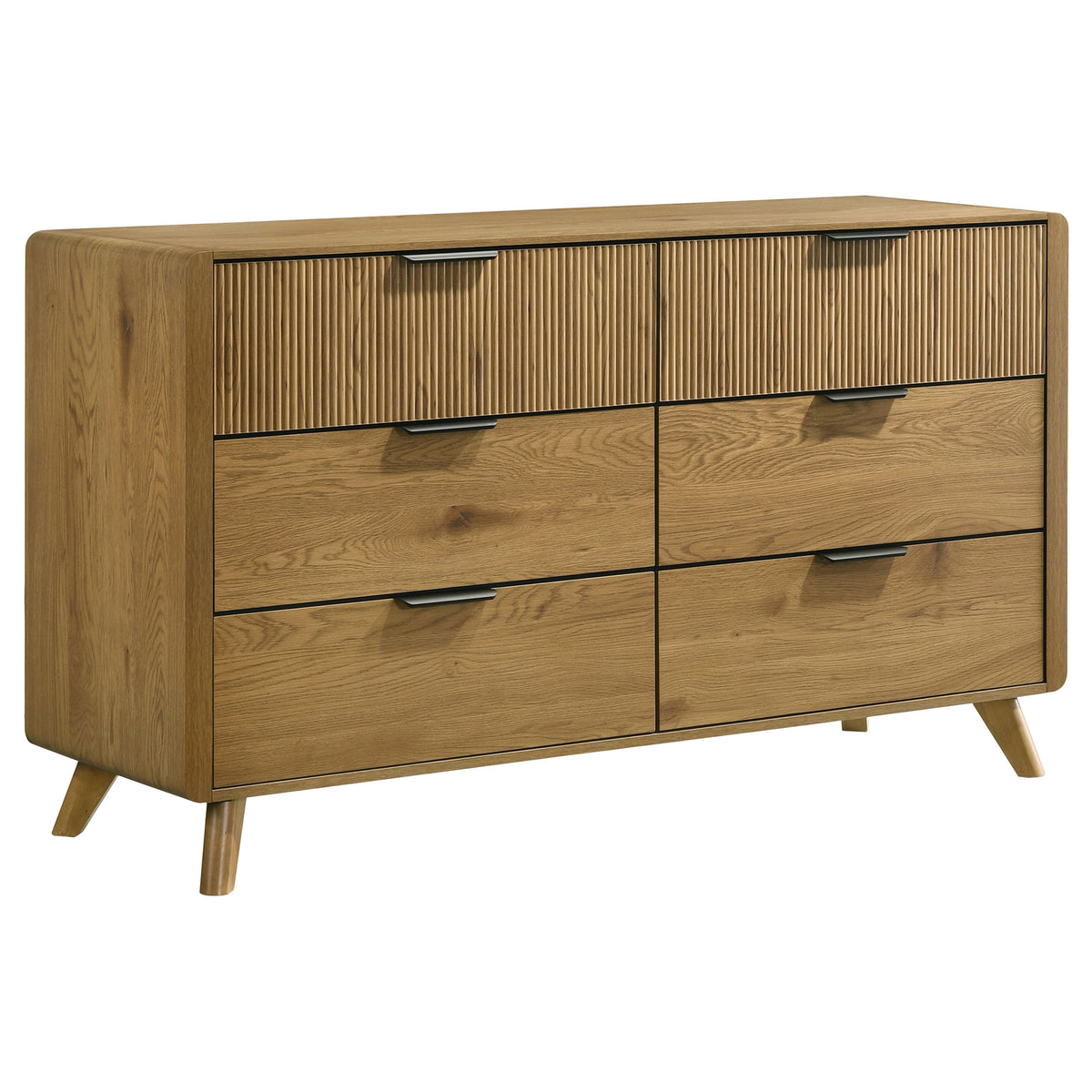 Bennett Full Cream Upholstered 4-Piece Mid-Century Bedroom Set Light Oak