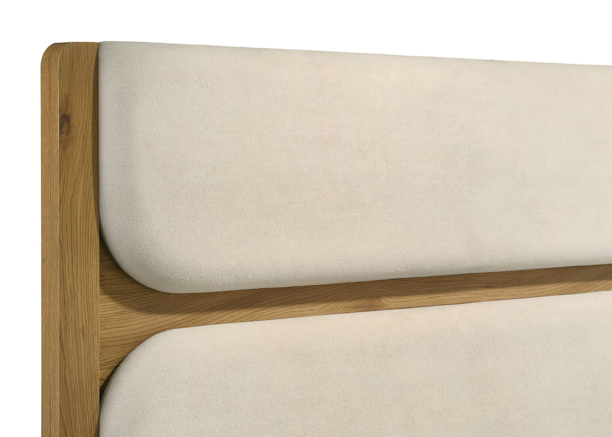 Bennett Full Cream Upholstered 4-Piece Mid-Century Bedroom Set Light Oak