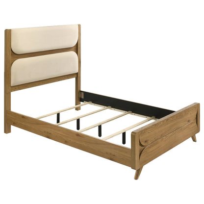 Bennett Full Cream Upholstered 5-Piece Mid-Century Bedroom Set Light Oak