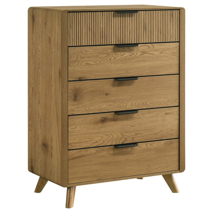 Bennett Full Cream Upholstered 5-Piece Mid-Century Bedroom Set Light Oak