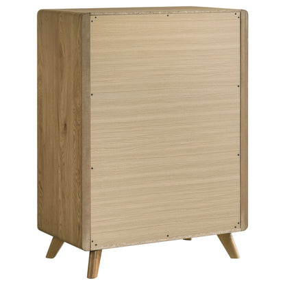 Bennett Full Cream Upholstered 5-Piece Mid-Century Bedroom Set Light Oak
