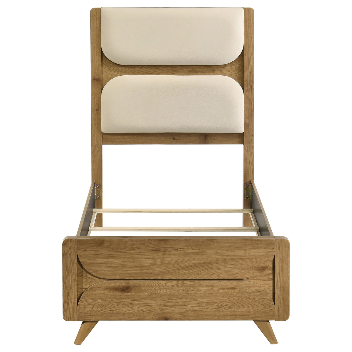 Bennett Twin Mid-Century Fabric Upholstered Panel Bed Light Oak and Cream