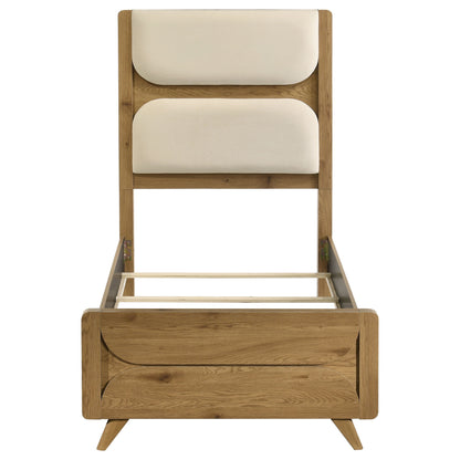 Bennett Twin Mid-Century Fabric Upholstered Panel Bed Light Oak and Cream