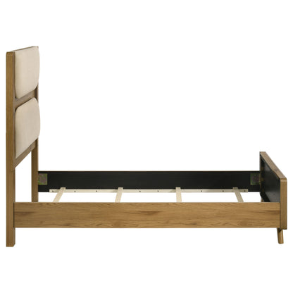 Bennett Twin Mid-Century Fabric Upholstered Panel Bed Light Oak and Cream