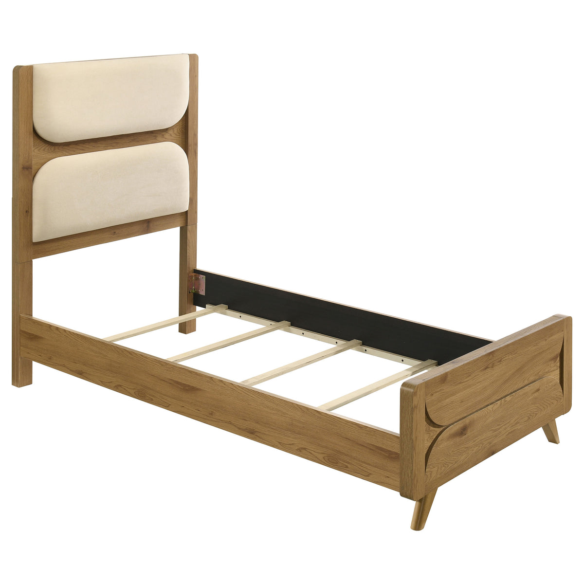 Bennett Twin Cream Upholstered 5-Piece Mid-Century Bedroom Set Light Oak