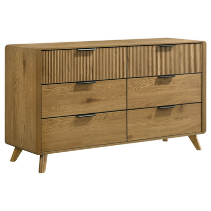 Bennett Twin Cream Upholstered 5-Piece Mid-Century Bedroom Set Light Oak