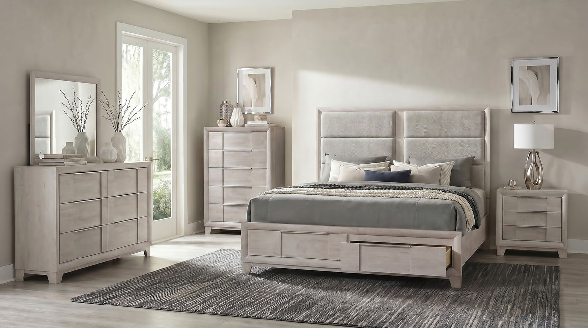 Farre Queen Upholstered Storage Platform Bed Washed Grey