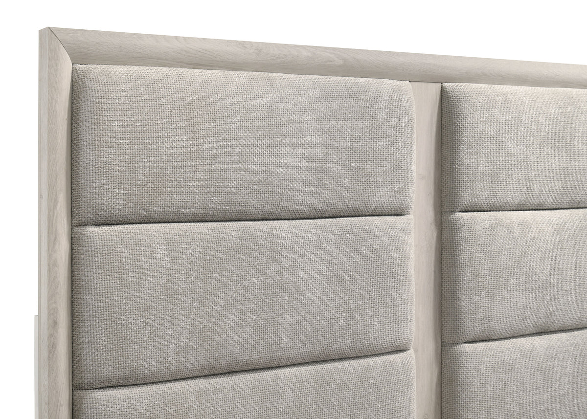 Farre Eastern King Upholstered Platform Panel Bed Washed Grey