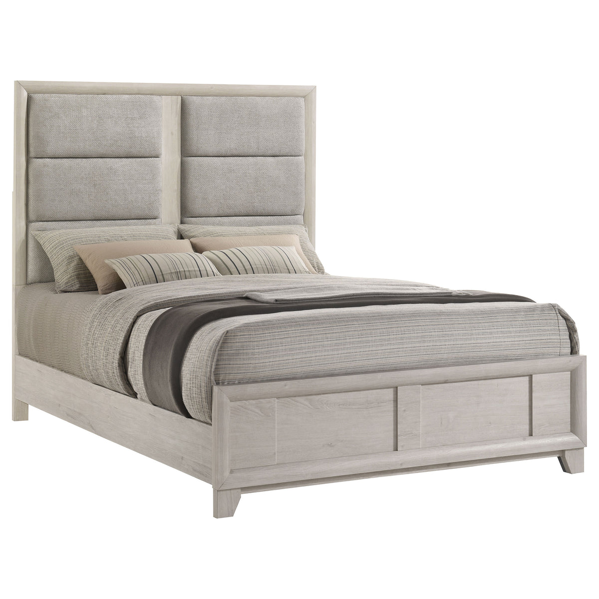 Farre Queen Upholstered Platform Panel Bed Washed Grey