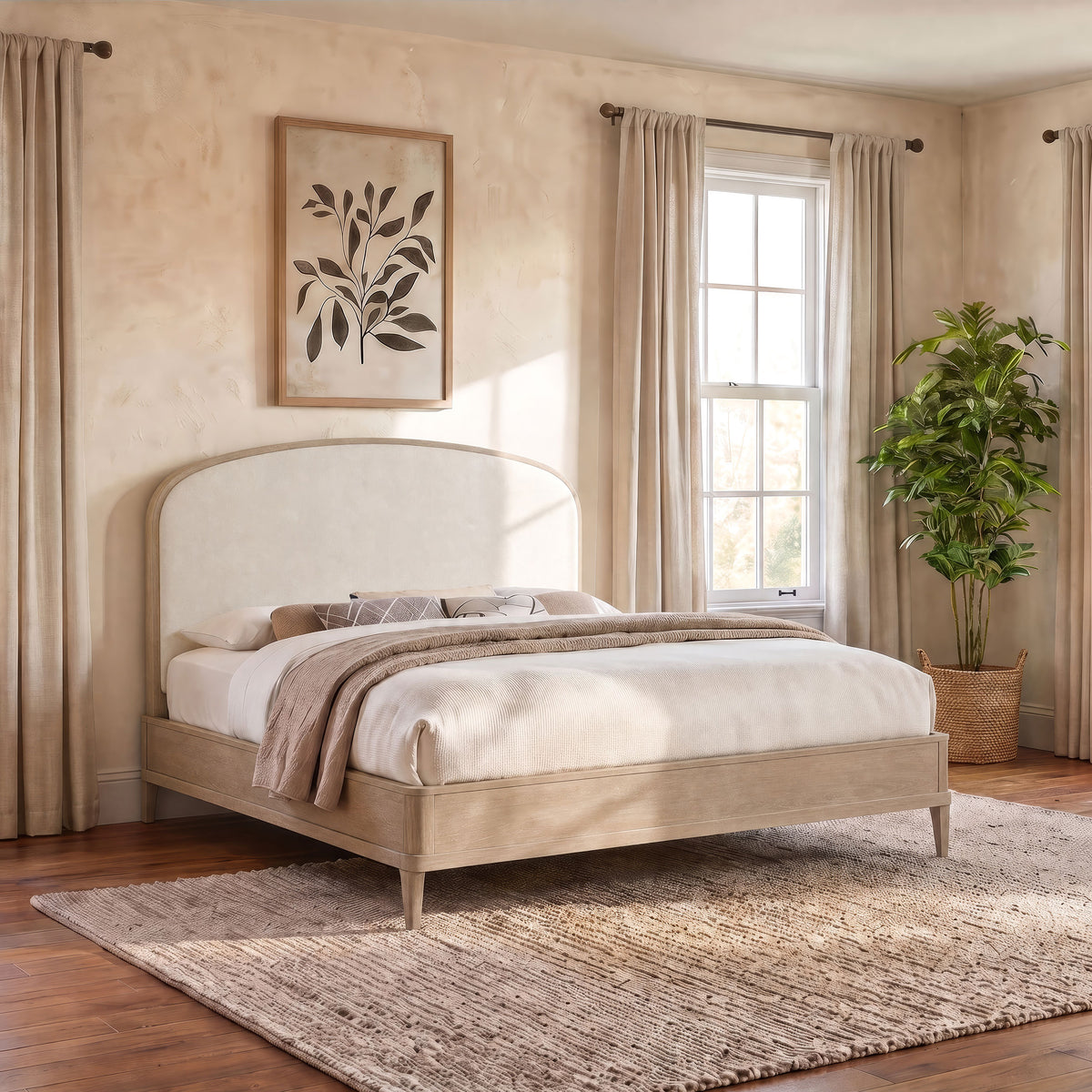 Lucaire Queen Upholstered Panel Bed Sandstone