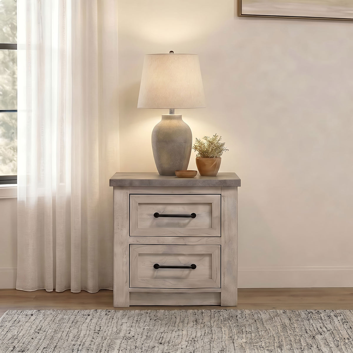Nevado Farmhouse 2-Drawer Nightstand Grey and Weathered Taupe