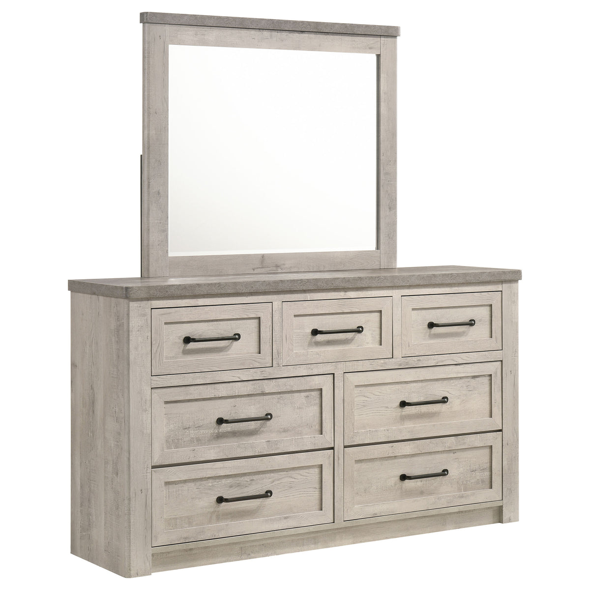 Nevado Farmhouse 7-Drawer Dresser and Beveled Mirror Set