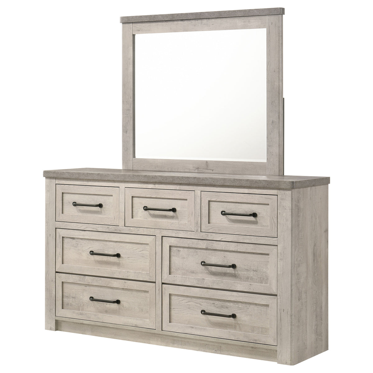 Nevado Farmhouse 7-Drawer Dresser and Beveled Mirror Set