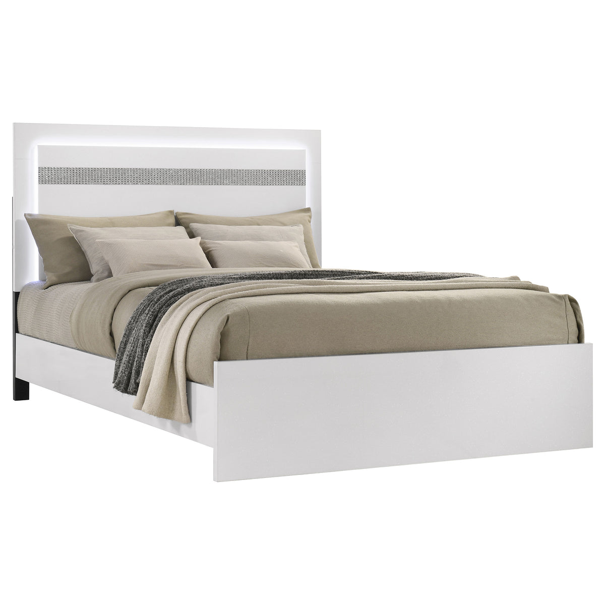 Viana Touch-Control LED Eastern King Platform Bed White High Gloss