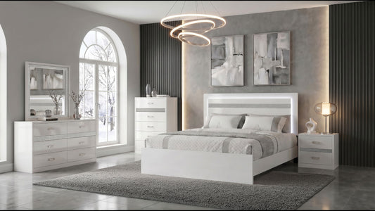 Viana 5-Piece Touch-Control LED Queen Bedroom Set White High Gloss