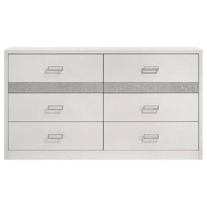 Viana 6-Drawer Bedroom Dresser with Chrome Pulls White High Gloss