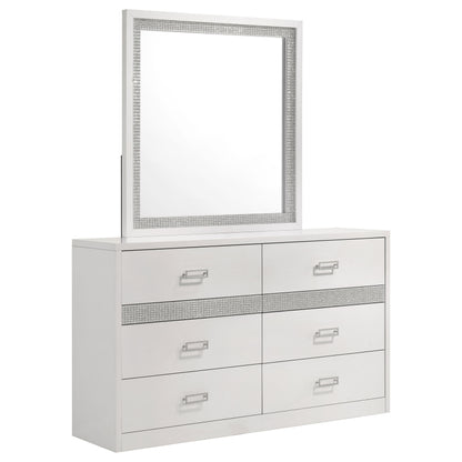 Viana 6-Drawer Bedroom Dresser with Beveled Mirror White High Gloss