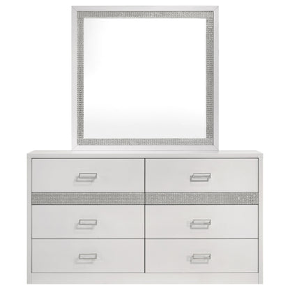 Viana 6-Drawer Bedroom Dresser with Beveled Mirror White High Gloss