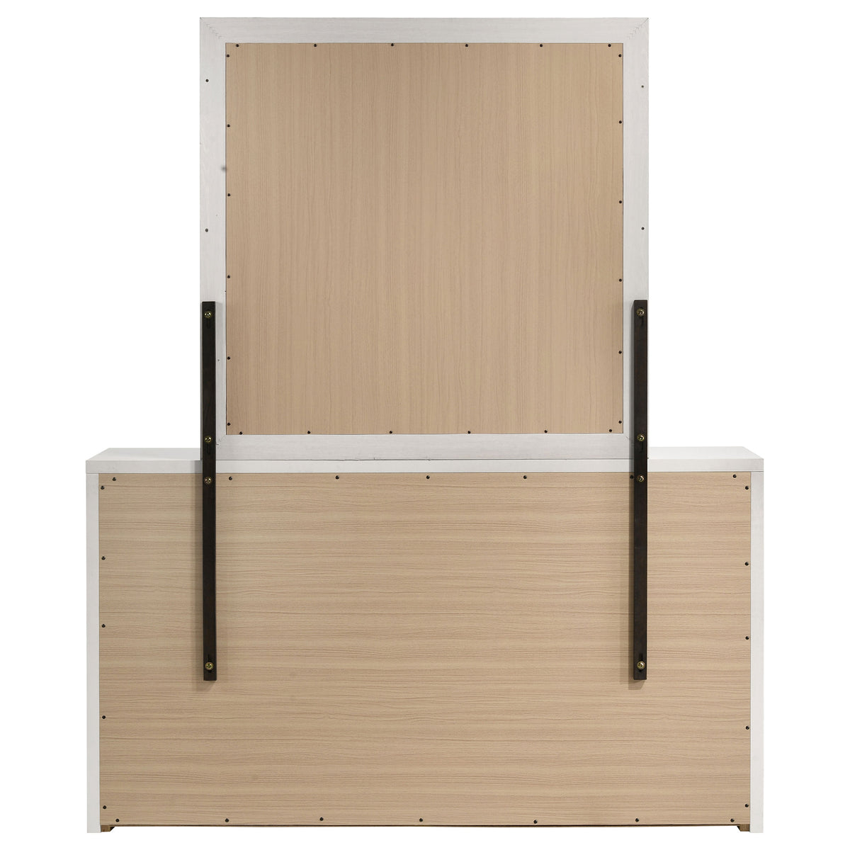 Viana 6-Drawer Bedroom Dresser with Beveled Mirror White High Gloss