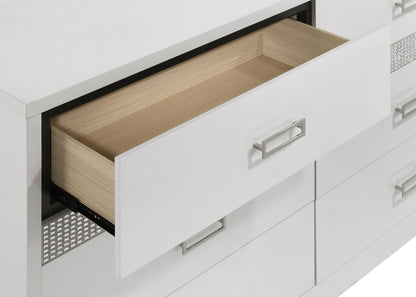 Viana 6-Drawer Bedroom Dresser with Beveled Mirror White High Gloss