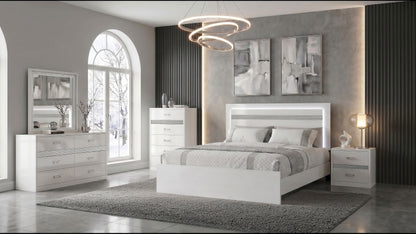 Viana 6-Drawer Bedroom Dresser with Beveled Mirror White High Gloss
