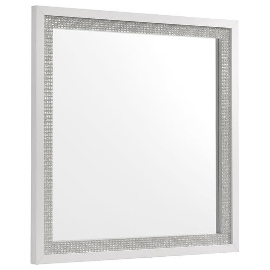 Viana Square Beveled Dresser Mirror with Faceted Trim White High Gloss