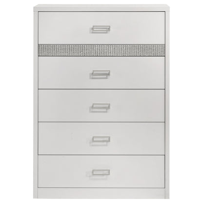 Viana 5-Drawer Chest of Drawers with Chrome Pulls White High Gloss