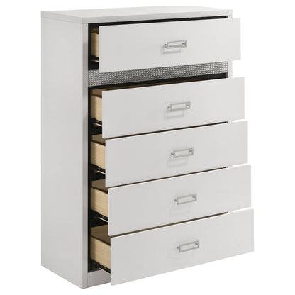 Viana 5-Drawer Chest of Drawers with Chrome Pulls White High Gloss