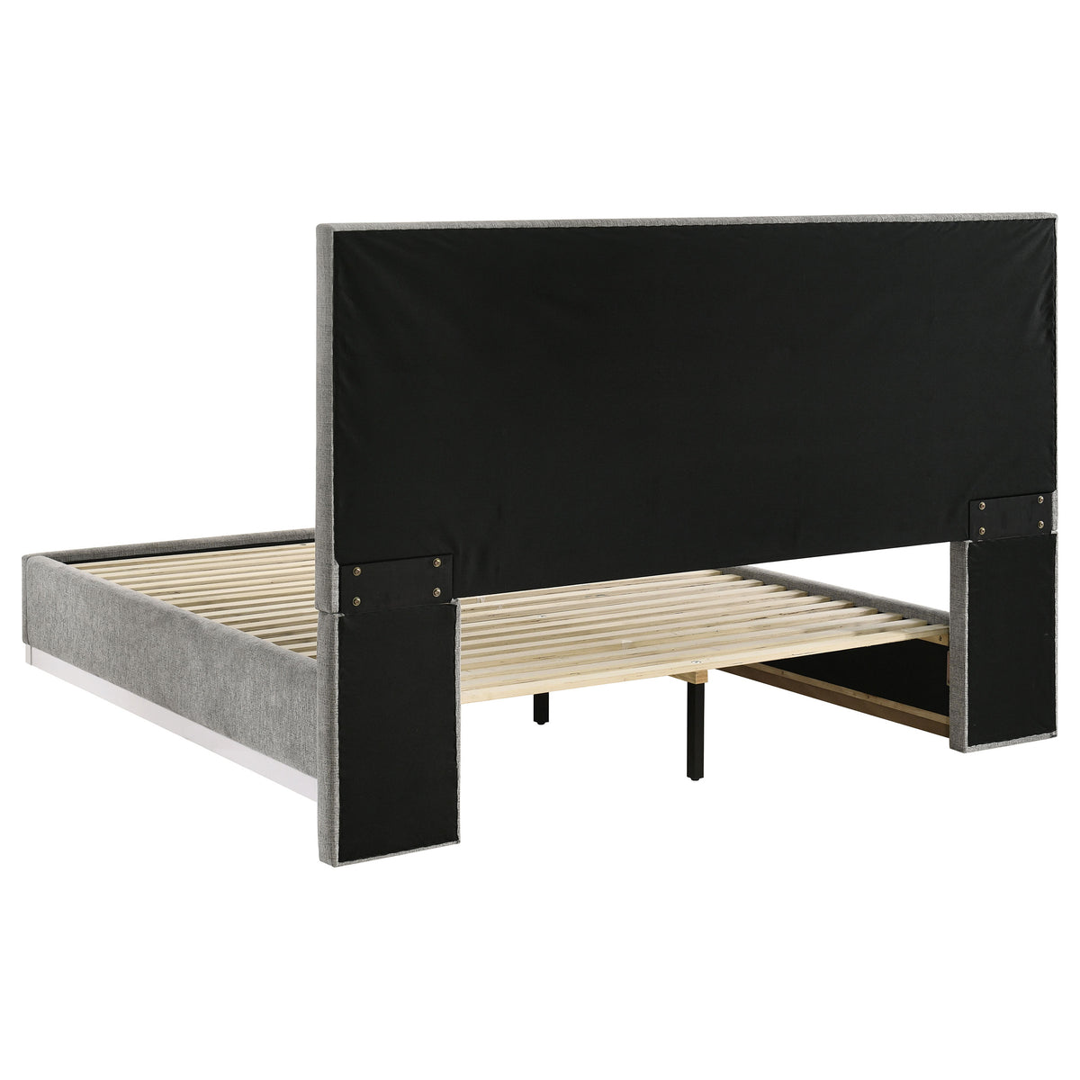 Viana Queen Chenille Platform Bed Grey and White High Gloss