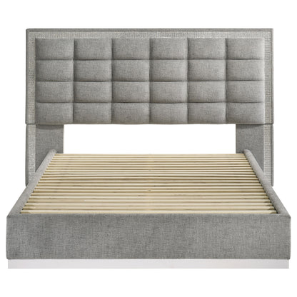 Viana Queen Chenille Platform Bed Grey and White High Gloss