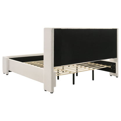 Alamosa Eastern King Boucle Upholstered Wingback Platform Bed White