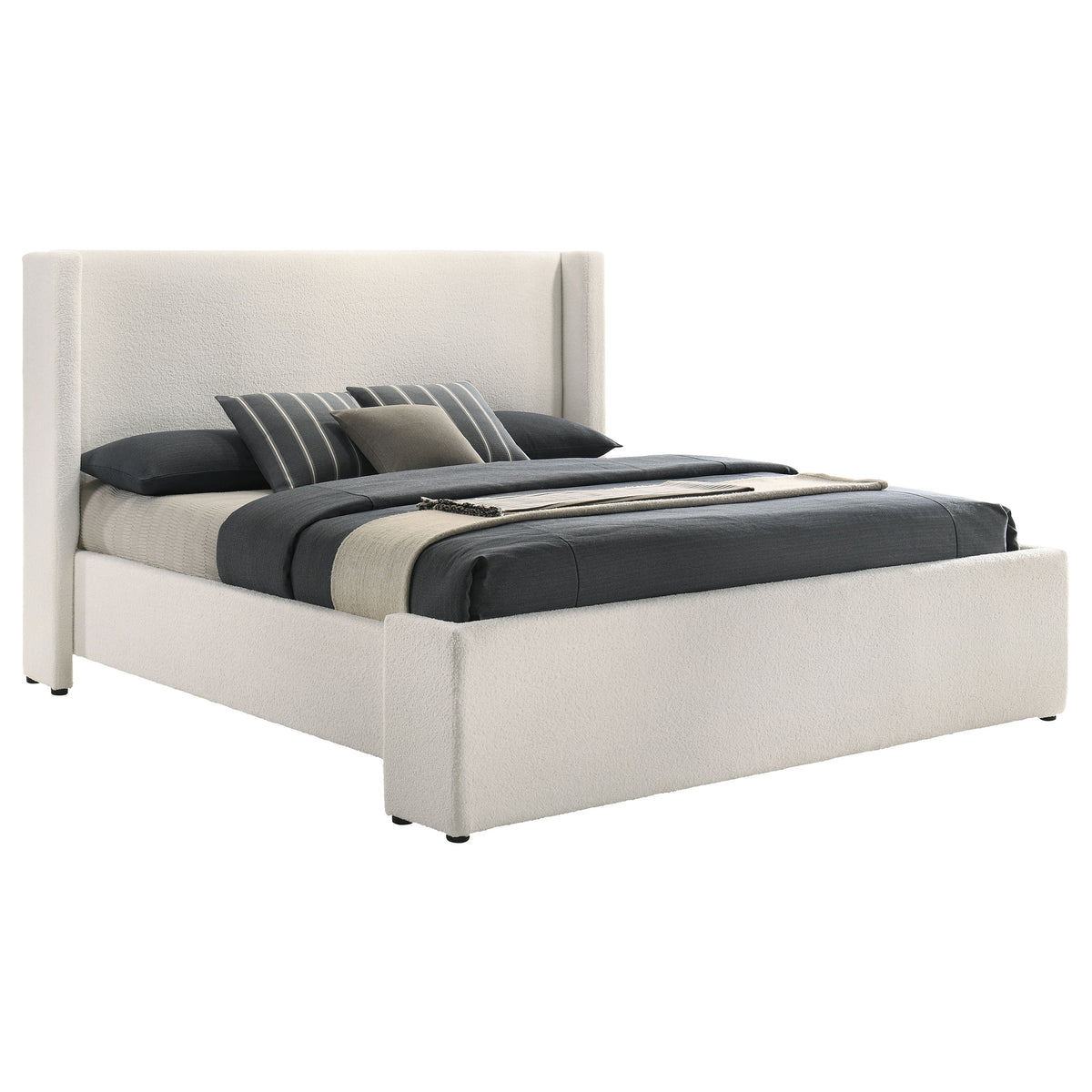 Alamosa Eastern King Boucle Upholstered Wingback Platform Bed White