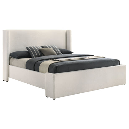Alamosa Eastern King Boucle Upholstered Wingback Platform Bed White