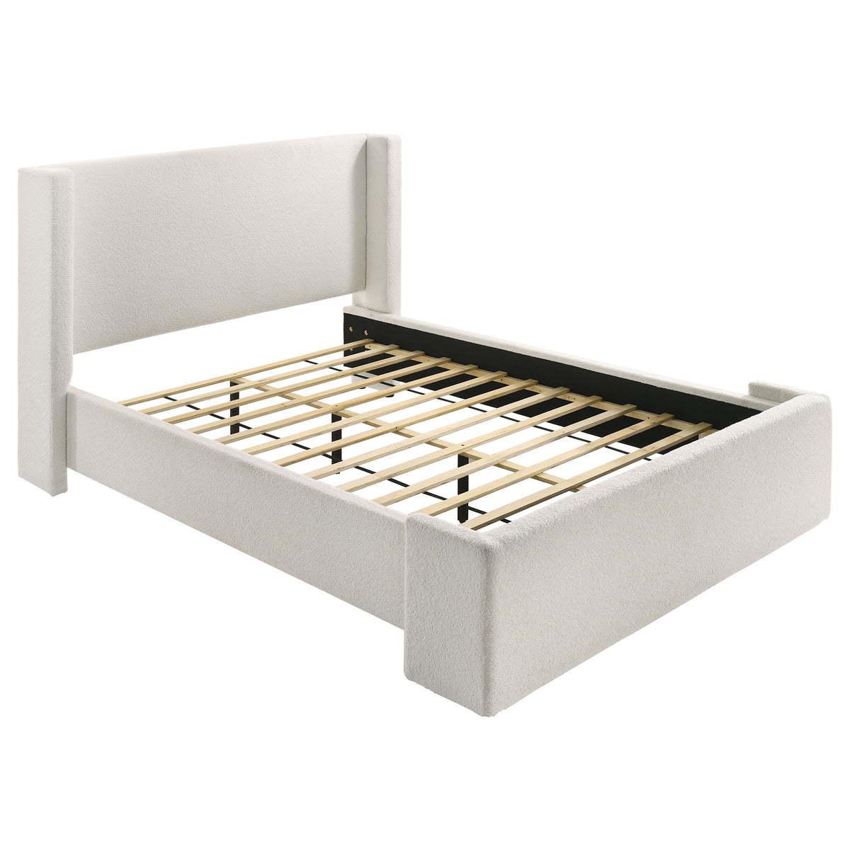Alamosa Queen Boucle Upholstered Wingback Platform Bed White
