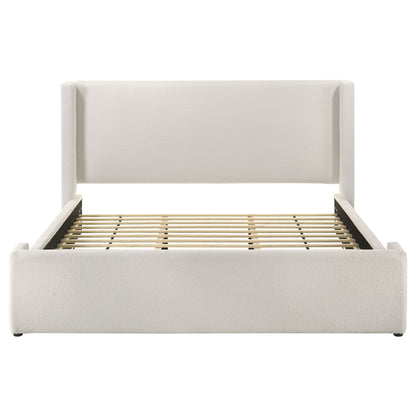 Alamosa Eastern King Boucle Upholstered Wingback Platform Bed White