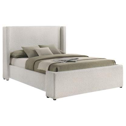 Alamosa Queen Boucle Upholstered Wingback Platform Bed White