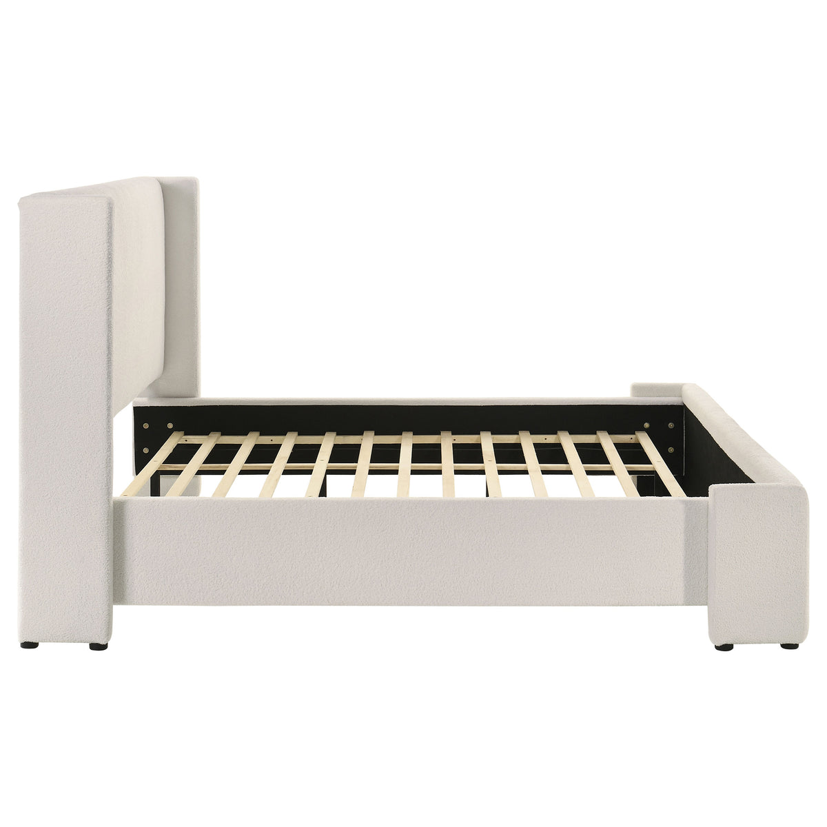 Alamosa Eastern King Boucle Upholstered Wingback Platform Bed White