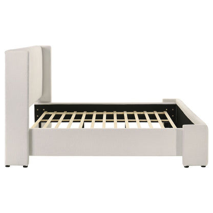 Alamosa Eastern King Boucle Upholstered Wingback Platform Bed White