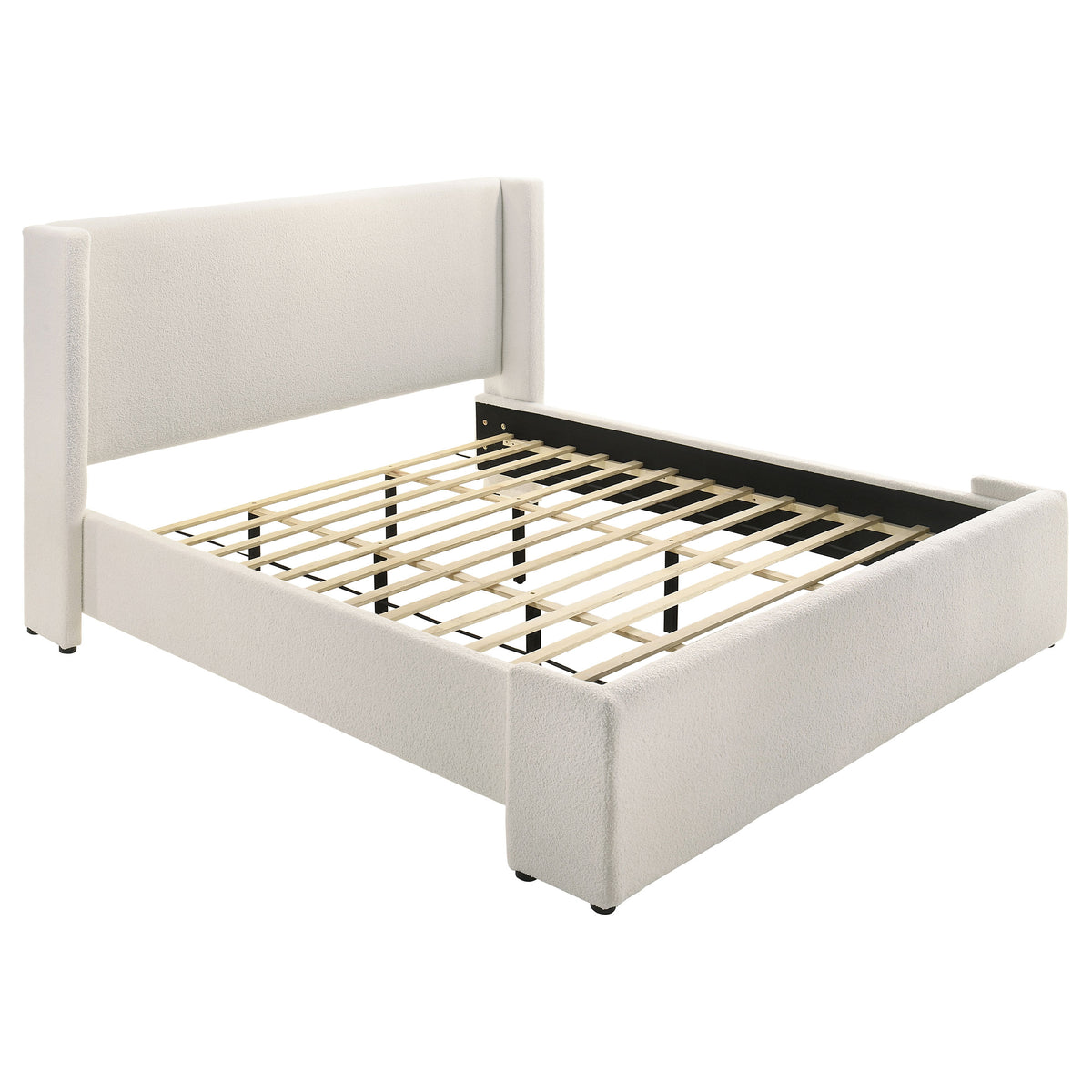 Alamosa Eastern King Boucle Upholstered Wingback Platform Bed White