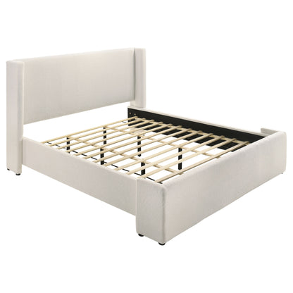 Alamosa Eastern King Boucle Upholstered Wingback Platform Bed White
