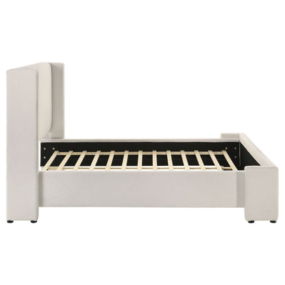 Alamosa Queen Boucle Upholstered Wingback Platform Bed White