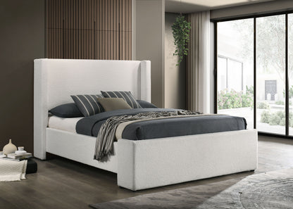Alamosa Queen Boucle Upholstered Wingback Platform Bed White